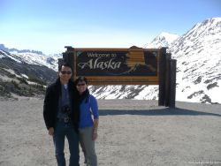 David and Joann in front of the Welcome to Alaska sign in Skagway.jpg